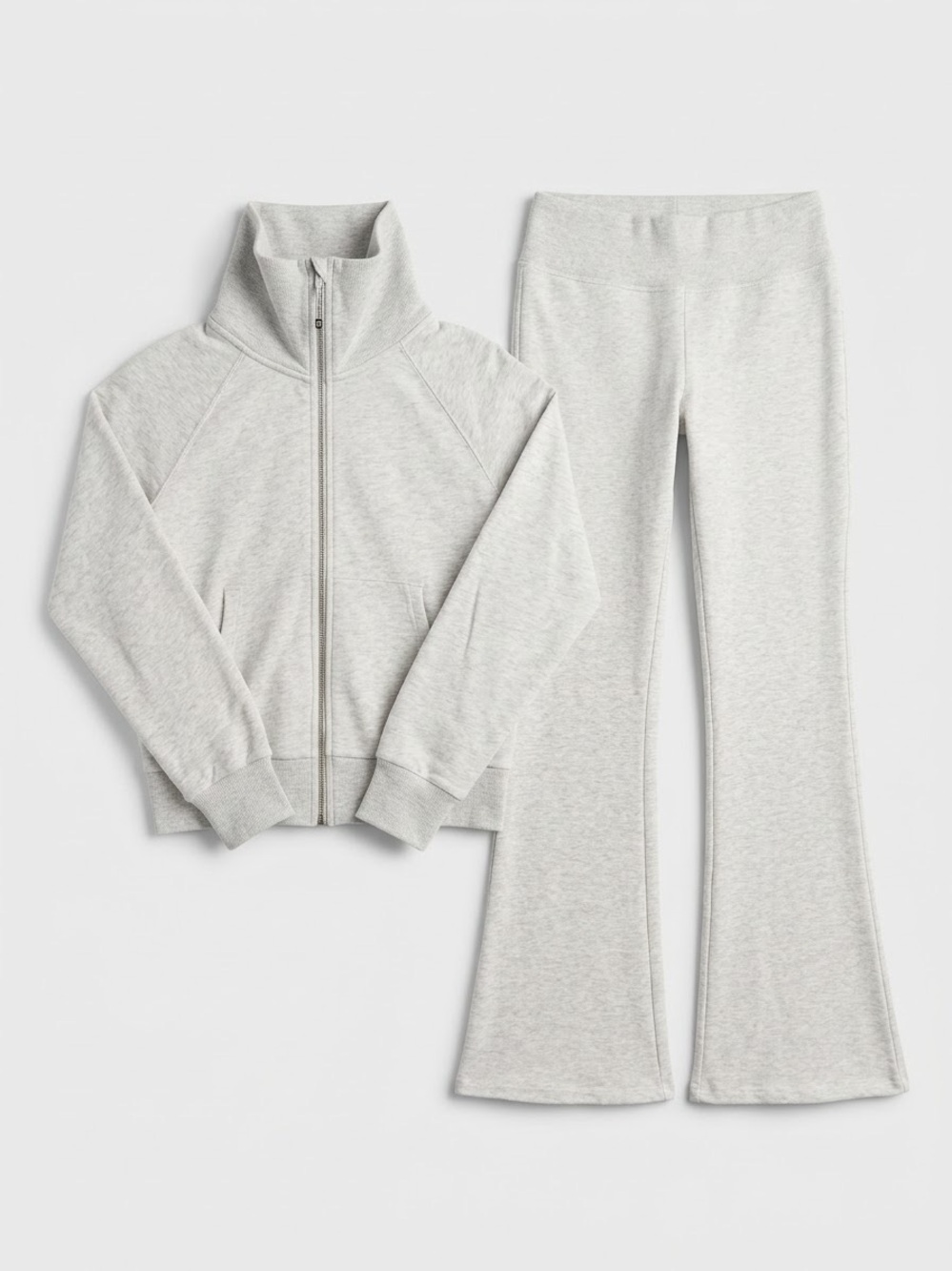 Zara Light Gray Woman’s Zip Jacket and Flare Pants Set (NWOT - Sz L)